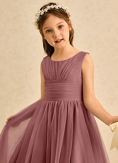 Azazie Macaron Robe Demoiselle D'honneur Fillette Robe Trapèze en Tulle Plissée Rose Du Désert image5