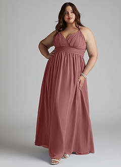 Azazie Ashia Final Sale Desert Rose A-Line Pleated Chiffon Dress image7