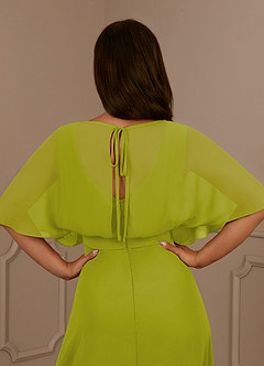 Azazie Oksana vestidos de madre de la novia Vestido de Hierba De Limón de Gasa de Corte en A con Cuello en V Plisado image5