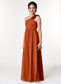 Azazie Flower Junior Jurk van Chiffon met A-Lijn Geplooid Verbrande Sinaasappel image4