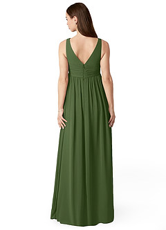 Azazie Yetta Maternity Bridesmaid Dresses A-Line V-Neck Gathered Chiffon Floor-Length Dress image2