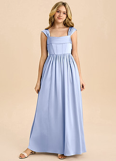 Azazie Hattie Junior Ice A-Line Pleated Stretch Satin Dress image8