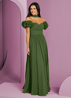 Barbie ♥ Azazie Bridesmaid Dresses Olive A-Line Off the Shoulder Chiffon Convertible Dress image15