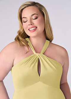 Barbie ♥ Azazie Bridesmaid Dresses Lemon Sorbet Sheath Stretch Satin Dress image10