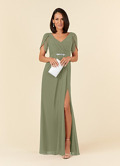 Azazie Marianne Mother of the Bride Dresses Pistachio Sheath V-Neck Pleated Chiffon Dress image4