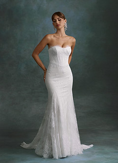 Azazie Dawna Vestidos de novia Vestido Diamante Blanco de Encaje de Corte Sirena con Palabra de honor image6