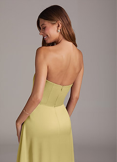 Azazie Wren Robes de demoiselle d'honneur Robe Trapèze Convertible en Satin extensible Sans bretelle Sorbet Citron image4