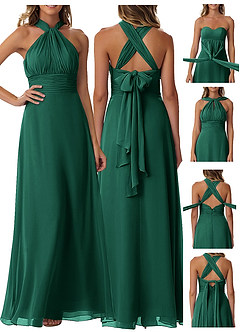 Azazie Fifi Bridesmaid Dresses Emerald A-Line Strapless Chiffon Convertible Dress image9