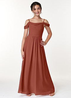 Azazie Alivia Junior Auburn A-Line Off the Shoulder Chiffon Dress image1