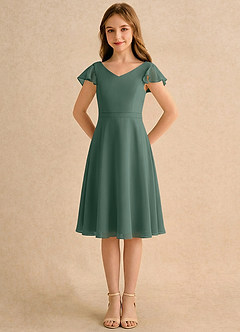 Azazie Narin Girls Formal Flower Girl Dresses Sea Moss A-Line with Sleeves Chiffon Dress image5