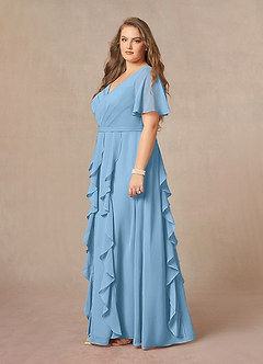 Azazie Watson Final Sale Steel Blue A-Line V-Neck Chiffon Dress image8
