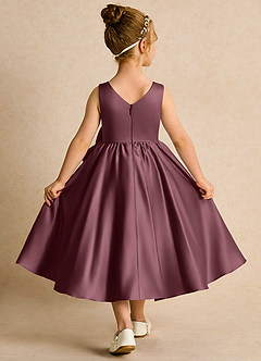 Azazie Hermia Blumenmädchenkleider A-Linie ärmellos Matte Satin Kleid Sangria image2