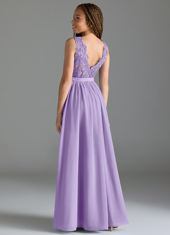 Azazie Elly Junior Robe Trapèze en Mousseline de soie Dentelle Lilas image5