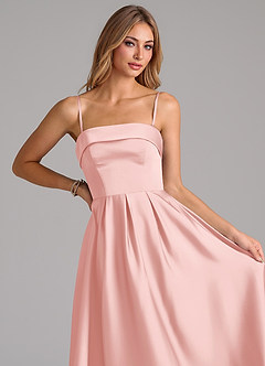 Azazie Lucienne Bridesmaid Dresses Powder Pink A-Line Pleated Stretch Satin Dress image2