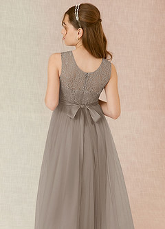Azazie Georgette Junior A-Linie Spitze Tüll Kleid Taupe image7