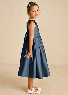 Azazie Francine Flower Girl Dresses Neptune A-Line Bow Matte Satin Dress image3