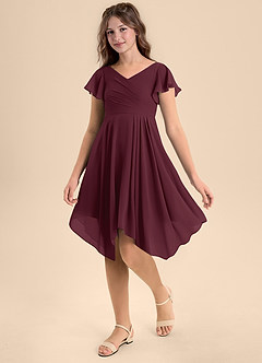 Azazie Janeaurelia Junior Vestido de Cabernet de Gasa de Corte En A con Plisado image3