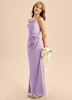 Azazie Renna Junior Robe Trapèze en Satin extensible Plissée Frostiges Flieder image3