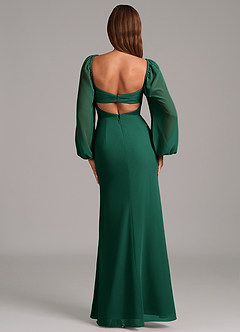 Azazie Brixley Bridesmaid Dresses Emerald Mermaid Long Sleeve Chiffon Dress image2