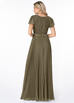 Azazie Kara Bescheidene Brautjungfernkleider A-Linie Plissee Chiffon Bodenlänge Kleid image2