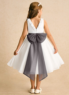 Azazie Dani Flower Girl Dresses Ivory Steel Grey A-Line Bow Chiffon Dress image2
