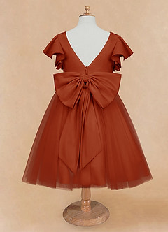 Azazie Kaeya Flower Girl Dresses Paprika A-Line Bow Tulle Dress image6