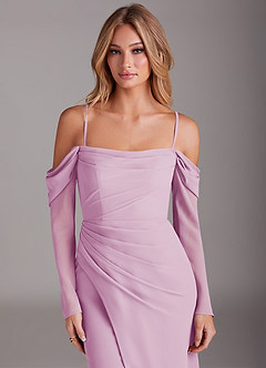 Azazie Hallie Bridesmaid Dresses Candy Pink Mermaid Long Sleeve Chiffon Dress image2