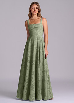 Azazie Shaude Bridesmaid Dresses Pistachio A-Line Pleated Floral Burnout Dress image6