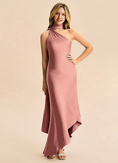 Azazie Briony Junior Etui Plissee Stretch-Satin Kleid Rosettenrosa image3