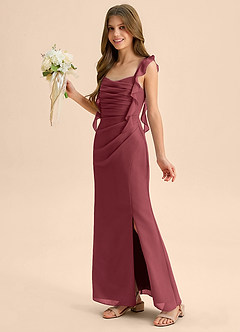 Azazie Jessamine Junior Merlot Mermaid Sweetheart Neckline Chiffon Dress image6