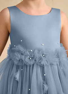 Azazie Lux Flower Girl Dresses Dusty Blue A-Line Beaded Tulle Dress image7