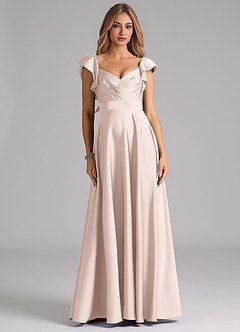 Azazie Leilani Bridesmaid Dresses Blushing Pink A-Line Ruched Stretch Satin Dress image3