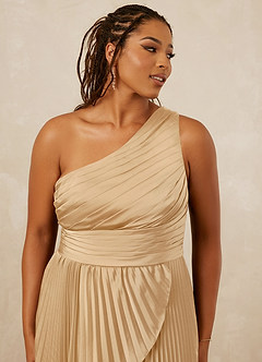 Christian Siriano Bridal for Azazie 1008 Bridesmaid Dresses Gold A-Line One Shoulder Stretch Satin Dress image12