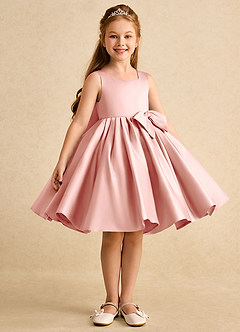 Azazie Jessie vestidos de niña de las flores Vestido de Rosetón de Satin Mate de Corte En A con Lazo image4