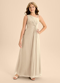 Azazie Brooke Junior Abito A-Line in Chiffon Spacco Laterale Champagne image4