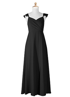 Azazie Amada Junior Abito A-Line in Chiffon Increspato Nero image5