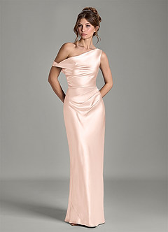 Azazie Emerson Bridesmaid Dresses Rose Gold Mermaid Off the Shoulder Metallic Satin Dress image3