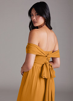 Azazie Lamara Bridesmaid Dresses Butterscotch Off the Shoulder Chiffon Convertible Jumpsuit image6