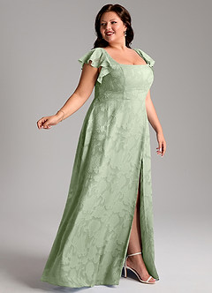 Azazie Bondi Bridesmaid Dresses Dusty Sage A-Line Side Slit Floral Burnout Dress image9