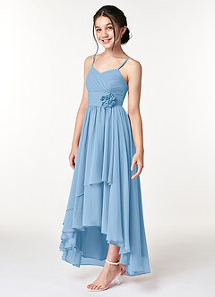 Azazie Catalina Junior Jurk van Chiffon met A-Lijn Ruches Poederblauw image3