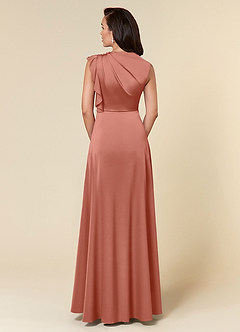 Azazie Narine Abiti per la Madre della Sposa Abito A-Line in Raso Elasticizzato Scollo alto plissettato Salmone Rosa image5