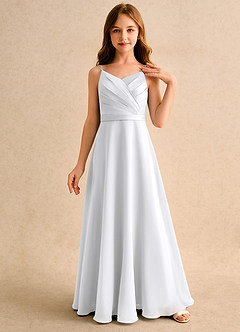 Azazie Umina Girls Formal Jurken voor bloemenmeisjes A-Lijn Jurk van Mat Satijn Geplooid Wit image1