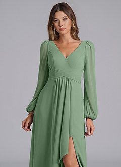 Azazie Omari Bridesmaid Dresses Matcha A-Line Long Sleeve Chiffon Dress image7