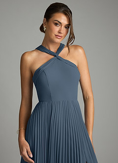 Azazie Afra Abiti da Damigella Abito A-Line in Chiffon Plissettato Blu Nettuno image5