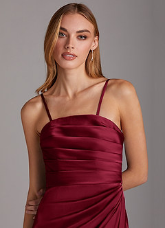 Azazie Lexie Bridesmaid Dresses Burgundy Sheath Strapless Stretch Satin Convertible Dress image2