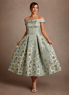 Azazie Centralia vestidos de madre de la novia Vestido de Jacquard Azul Agua de Jacquard Floral de Corte en A con Vestidos sin tirantes image4