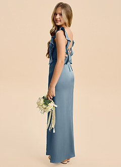 Azazie Jessamine Junior Dusty Blue A-Line Ruched Stretch Satin Dress image5