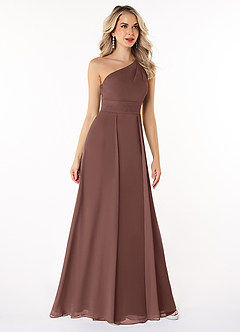 Azazie Dallas Jurken voor bruidsmeisjes Jurk van Chiffon met A-Lijn One-Shoulder Espresso image3