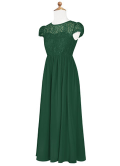 Azazie Delevingne Junior Dark Green A-Line Lace Chiffon Dress image8