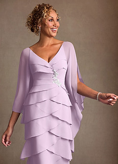 Azazie Arabinda Mother of the Bride Dresses Frosted Lilac Sheath Ruched Chiffon Dress image5